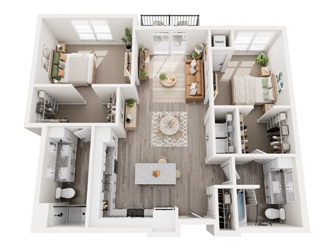 a 3 bedroom floor plan with a bathroom and a living room